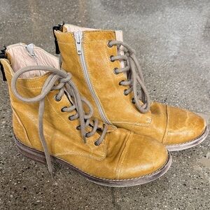 Free People Tan Lace-Up Ankle Boots with Zipper